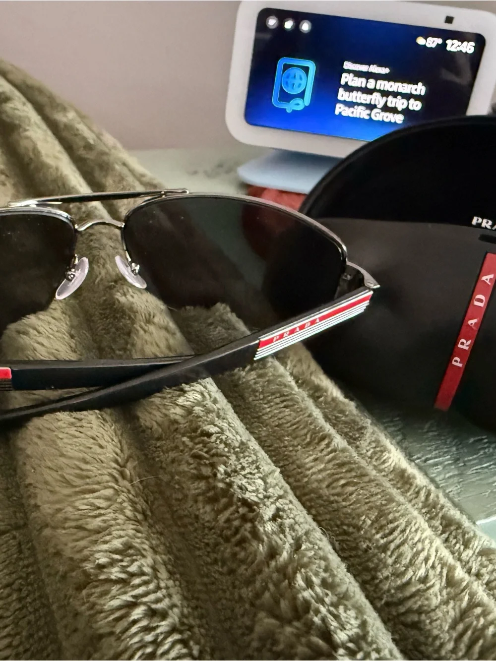 Prada Linea Rossa Silver Frame Black Lens Aviator Sunglasses
